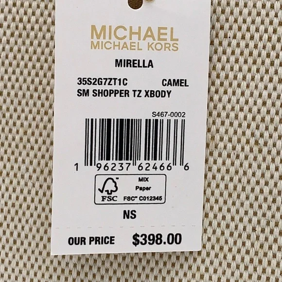 Michael Kors Mirella Small Shopper Top Zip Crossbody Bag Camel MK NWT - Picture 15 of 15